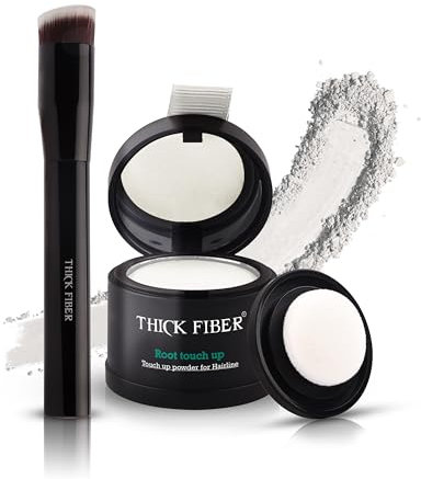 THICK FIBER Root Touch Up Powder, Root Cover Up Hairline Powder for Thin Hair - Water & Sweat Resistant Hair Loss Concealer Set with Hair Powder for Thinning Hair Women, Includes Brush (White)