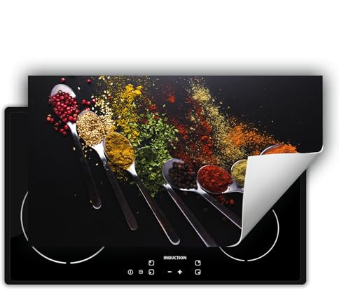 DarHaus Placa protectora vitroceramica 90x52 cm - Antideslizante Vinilo - Tapa protectora vitroceramica - Especias - Cuchara