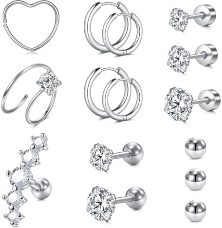 VFUN 16G Helix Tragus Ohrpiercing, 6/8/10mm Knorpel Conch Piercing Für Damen Ohrring Silber Gold