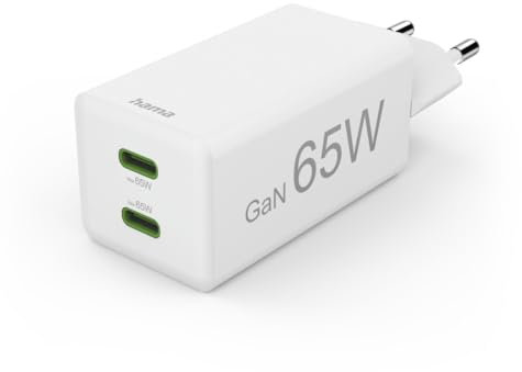 Hama Schnellladegeraet GaN 2x USB-C PD/Qualcomm Mini-Ladegeraet 65 W Schnellladegerät PD/Qualcomm® Mini-Ladegerät W Weiß
