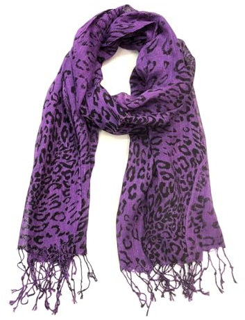 Generisch Damen Stola Schal Halstuch Tuch Langschal Fransen Lang schal mit Leo Leopard Muster Accessoires (A Lila)