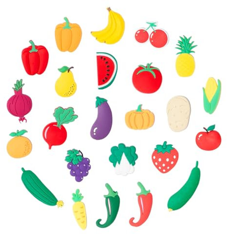 Keboyoe 24 Pieces Fruit Vegetable Fridge Magnets, Cartoon Fruits Magnetic Fruit Magnets for Kids Fridge Magnets for Kids Fruits and Veg Fridge Magnets for Home Kitchen Whiteboard Decorative