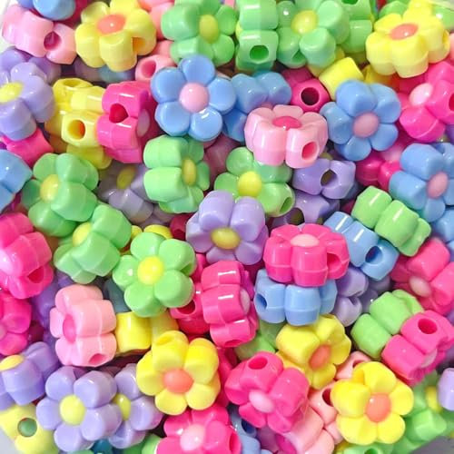 100 Stück Zufällig Mehrfarbig Fünf Blütenblatt Blume Perlen Für Armbänder,Acryl Blumen Beads Armbänder Selber Machen Floral Armband Perlen Zwischenperlen Für Kunsthandwerk Halskette Schmuckherstellung