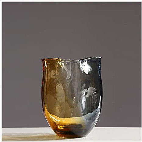 Florero Jarrón de Cristal ámbar Gris for Sala de Estar, Mesa de Comedor, Mesa de Centro, Oficina, decoración de Escritorio, jarrón de Color Degradado Jarrones para Flores(A)