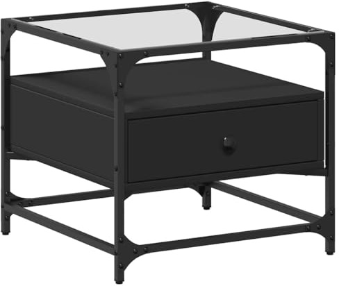 vidaXL Couchtisch, Beistelltisch mit Glasplatte Stauraum, Kaffeetisch Sofatisch für Wohnzimmer, Teetisch Wohnzimmertisch, Schwarz Stahl