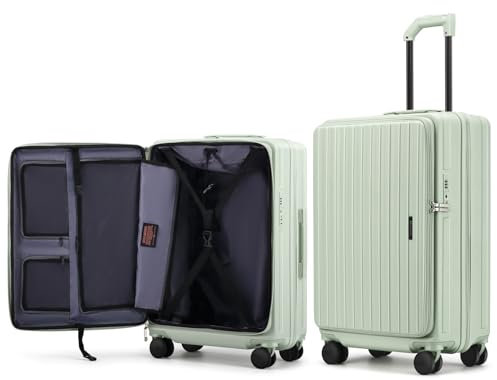 ROAMING 66 cm (26 Zoll) Kariertes Gepäck, erweiterbar, Polycarbonat, Hartschalenkoffer für Frontöffnung mit Getränkehalter, TSA-Schloss, Reisegepäck mit Spinnrollen, Koffer, speziell entwickelter