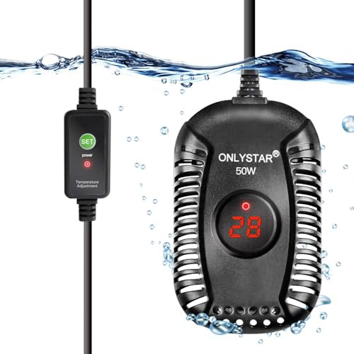 ONLYSTAR Submersible 50W Fish Tank Heater,for 30-60L Fish and Turtle Tank with Digital LED Display, and External Temperature Controller (50W)