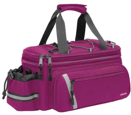 MOSISO Bike Rack Bag with Rain Cover, Bike Trunk Cooler Handag Insulated Bicycle Rear Seat Pouch with 2 Side Foldable Panniers, 8L Cycling Backseat Storage Cargo Saddle Shoulder Bag, Rose Red