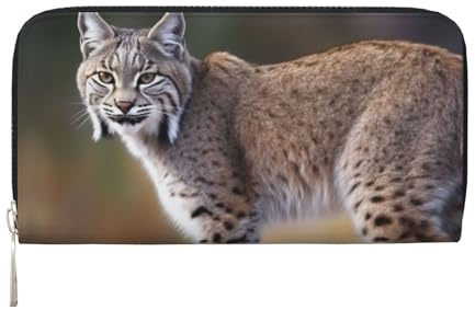 STVYUKL Damen-Geldbörse mit Reißverschluss, PU-Leder, Handy-Clutch, wilder Bobcat-Kartenhalter, Organizer, Schwarz, Einheitsgröße, Schwarz , Einheitsgröße