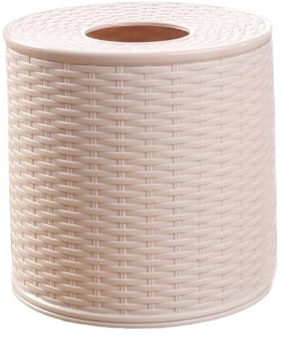 Toilet Paper Cover Round Imitation Rattan Tissue Box Plastic Waterproof Toilet Paper Roll Cover Storage Single Roll and Tissues for Bathroom Dinner Table Office Kitchen Tissue Box Cover Tissue Box Tis