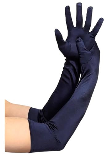 MDSTYLE Long Opera Gloves for Women - 20s Party Costume - Elbow Length Tea Party Satin Gloves - Princess Accessories, navy, One size