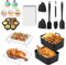 Silicone Air Fryer Accessories,12 PCS for Ninja Dual Air Fryer AF300UK AF400UK,Including Silicone Liners & Air Fryer Racks & Mini Cake Mold & Silicone Gloves & Food Clip & Oil Brush