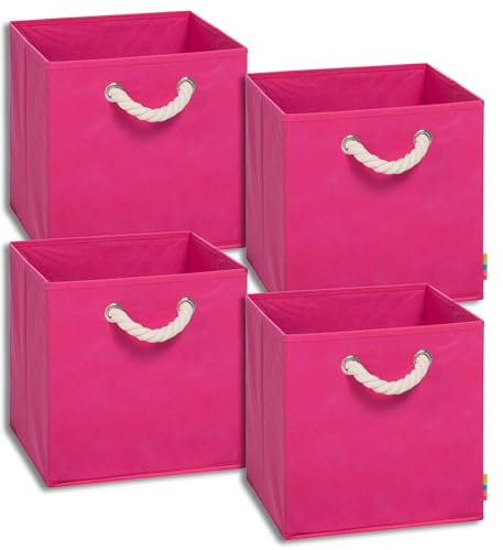 Storanda | 4er Set Aufbewahrungsbox | Kordel Griffband | Stabile & Faltbare Boxen | Regalboxen für Würfelregal Kallax | Ideal für Zuhause & Kinderzimmer | 30x30x30 cm | Pink