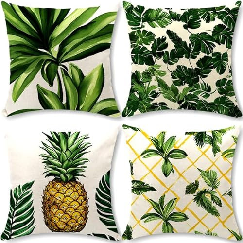 Cirzone Deko Wohnzimmer Kissenbezug 45x45 4er Set Leinen Outdoor Kissen Boho Deko für Garten, Balkon