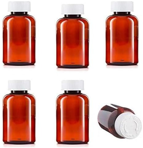 SterlingSquare Pill pots with Medicap Lids - Refillable, Reusable, Travel-Sized Child Safety Medicine Bottles, UV Protection, Ideal for Liquids, Tinctures & Medicine Storage 100ml – Pack of 6