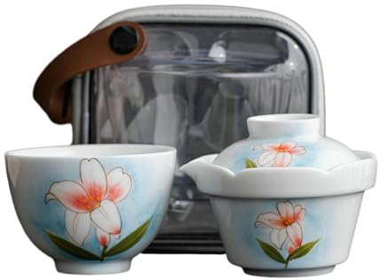 Handgemalte Blütenblätter Reise Teeservice, Keramik Kung Fu Tee Outdoor Tragbare Teetasse - Lilie Blume