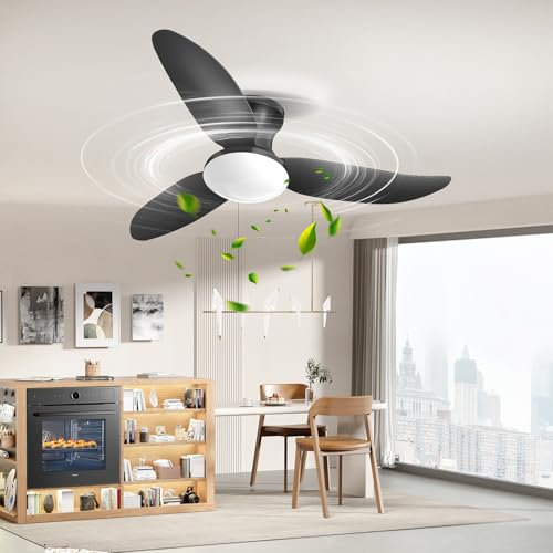 papasbox Deckenleuchte mit Ventilator 100cm | 3 Farbtemperatur 6 Geschwindigkeiten 46W LED Deckenventilator Beleuchtung Lampe | Deckenlampe Fernbedienung Dimmbar für Wohnzimmer Schlafzimmer Schwarz