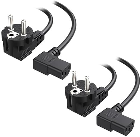 Cable Matters 2er-Pack 3 poliges Netzkabel, Kaltgerätekabel, 2m, Schwarz | CEE 7/7, Kaltgerätekabel gewinkelt, Typ F auf IEC C13 Kabel für Desktop-Computer, HDTV, Monitor, Deckenprojektor
