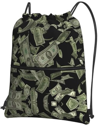 Rucksack mit Dollarzeichen, mit Kordelzug, für Laufen, Joggen, Fitnesstraining, Schwarz , One size