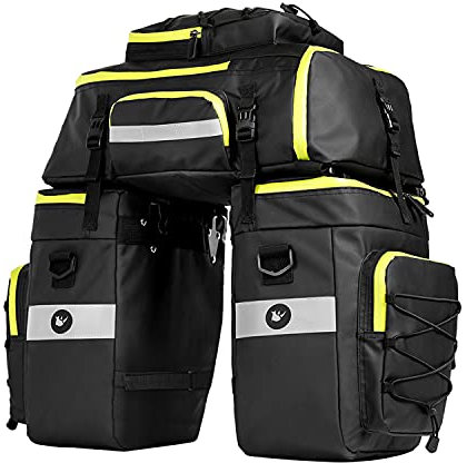 UBORSE Fahrradtasche 3-in-1 65L Wasserdicht Fahrradtaschen für Gepäckträger Multifunktional Gepäckträgertasche fahradtaschen hinten gepäckträger, Rucksack und Umhängetasche mit Regenschutz (Grün)