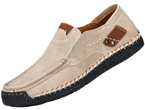 Herren-Leder-Loafer, lässiger Slip-on-Walking-Sneaker, handgefertigt, Mokassins, weiche Sohle, rutschfeste Arbeitsschuhe, Mokassin, Business-Kleid, Loafer, beige, 41 1/3 EU