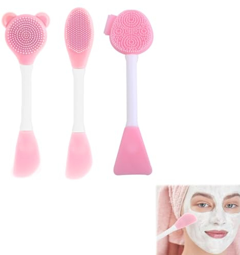 GHPKOTW 3 Silikon Gesichtsmaskenbürsten, 2 in 1 Maskenpinsel, Gesichtsreinigungsbürste, doppelseitige Bürste, für Auftragen und Reinigen, Gesichtsmaskenapplikator, für Gesichtsmasken, DIY Hautpflege