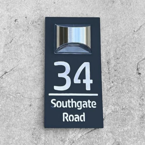 Placa solar 3D moderna personalizada para puerta, placas de números de casa personalizadas con luz solar para pared exterior, números de casa iluminados, placas y letreros (negro plateado)