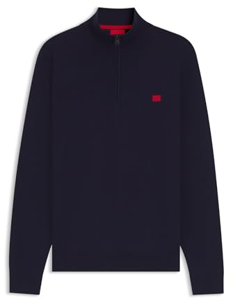 HUGO Logo-Label Zip-Neck Sweater Knitted in Cotton