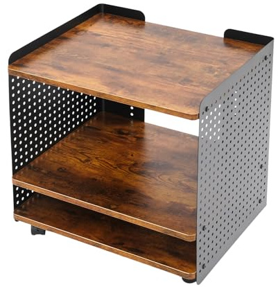 Druckertisch mit Rollen 3 Ebenen Mobile Druckerständer Anpassbarer Speicher Druckerregal Mehrzweck Drucker Tisch 40kg Belastbarkeit, für Büros, Schlafzimmer, Studienräume, Studios usw (schwarz, braun)