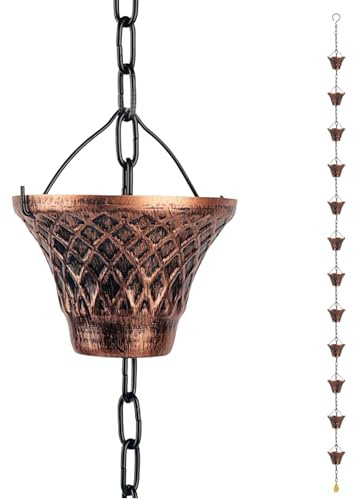 Hogvinnatil Regenketten für den Außenbereich, Ablaufrohr aus Kupfer, 2,7 m, Regenkette für Regenrinne mit 12 Behältern - für Garten, Outdoor, Dach, Pergola
