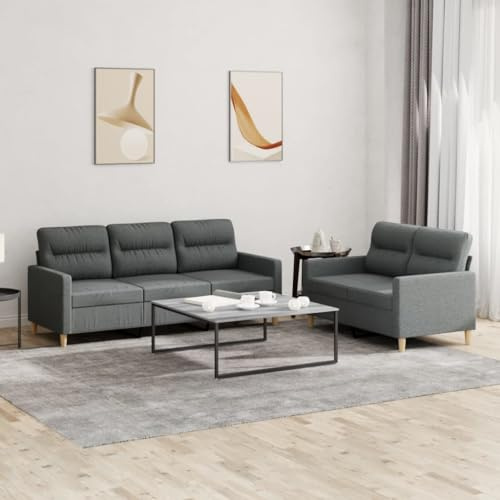 Mandloder 2-TLG. Sofagarnitur, Dunkelgrau Stoff, Modernes Design, Robuster Metallrahmen, Bequeme Polsterung, Ideal für Wohnzimmer, 138/198 cm Breite, Langlebig