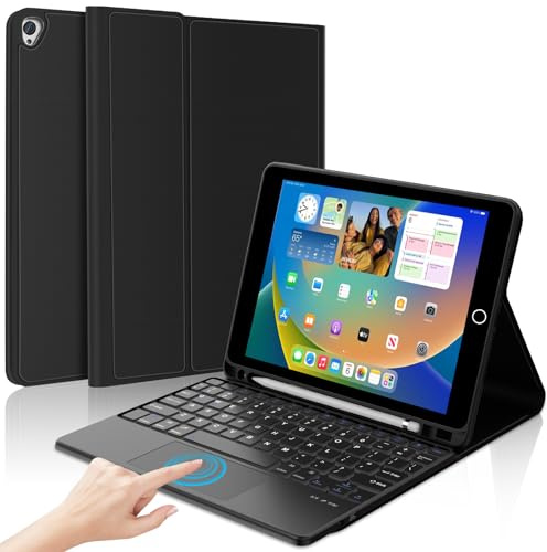 FOGARI Trackpad Keyboard Case for iPad 9th/8th/7th Generation 10.2 Inch | Soft Case with Detachable Bluetooth UK Layout Touchpad Keyboard for iPad 9th/8th/7th Generation 10.2(2021/2020/2019), Black