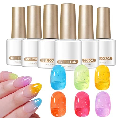 Bubble Gel for Nails 6 Pieces Gradient Fingernails Cosmetics | Translucent Nail Gel for Women for Beginners Professionals Home Wedding Gathering Beach Travel Dating Commuting