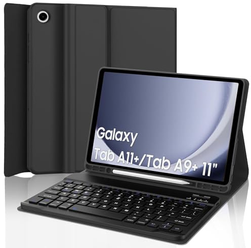 WALWALO Tastatur Hülle für Galaxy Tab A11+ Plus / A9+ Plus 11 Zoll | QWERTZ, Magnetische Abnehmbar Bluetooth Keyboard, Soft TPU Rückseite Gehäuse mit Stifthalter
