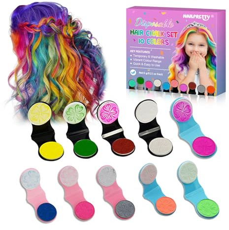 10 Farben Haarkreide Deluxe Set, Tragbare Nicht Klebrige Temporäre Haarfarbe, Haarkreide zum Haare Färben Spielzeug für Weihnachten, Hair Chalk Geschenke für mädchen