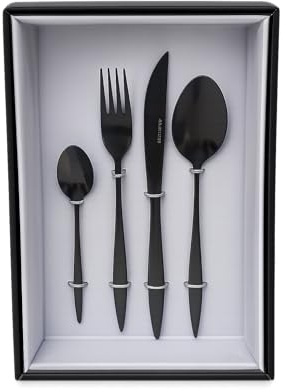 Brandani Set 16 Pezzi Posate Stretch in Acciaio Inox, Nero, Finitura Satinata