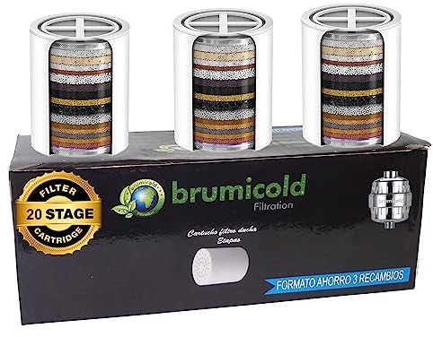 brumicold Pack 3 Filtro Doccia di Ricambio Cartuccia 12 Fasi, elimina Cloro, Calce e Metalli Pesanti, Compatibile con filtri da 6,8,10 Fasi