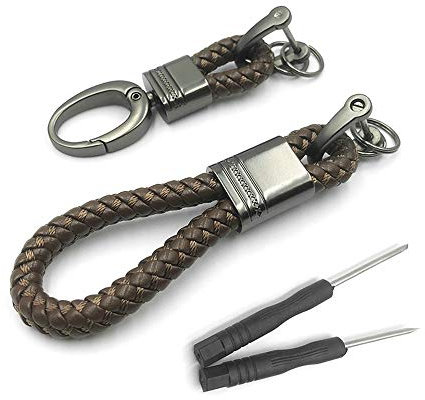 BuxiuGK 2 Stück Stylischer Schlüsselanhänger Keychain Leder Geflochtenes Schlüsselanhänger PU Schlüsselband mit Zink-Legierung,Dunkler Kaffee