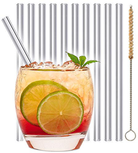 stråwline EINFÜHRUNGSANGEBOT Glas-Strohhalme 15 cm, wiederverwertbar + Reinigungsbürste (vegan) aus Agave - ideal für Cocktails, Longdrinks & Säfte