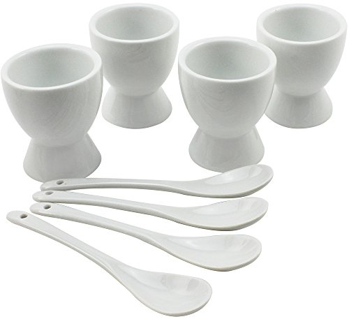 com-four® 8-teiliges Eierbecher-Set aus Porzellan, Eierbecher und Löffeln | Küchenzubehör
