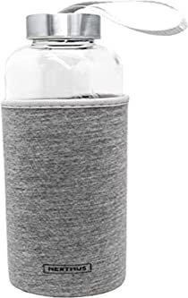 NERTHUS Botella de Cristal Bottles con Funda de Neopreno, color gris, 600 ml