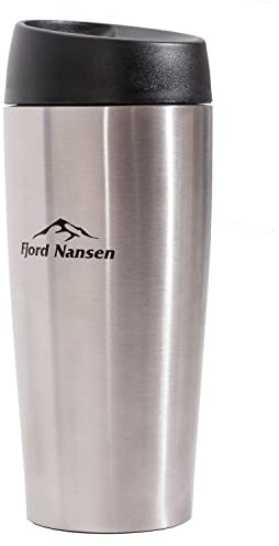 Fjord Nansen Lando Thermobecher aus 100% Edelstahl, Isolierbecher, Kaffeebecher, Thermo Becher Thermoflasche Kaffee & Tee, Kaffeebecher to go, Camping & Outdoor Zubehör Gadget 400ml Silber