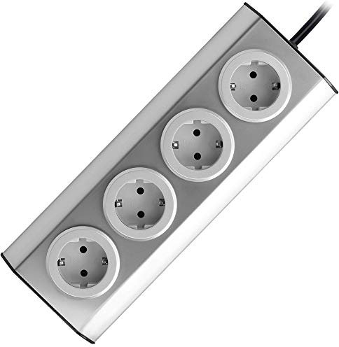 ORNO FS-2(GS) Ecksteckdose 4 Fach mit Kindersicherung, 45° Aufbau-Montage, Ideal für Küche, Büro und Arbeitsplatte, 3680W 16A (4 Fächer + Kabel)