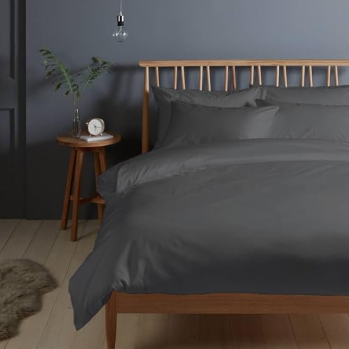 Pizuna 400 Fadenzahl aus Baumwolle Bettwäsche Dunkel Grau, 100% Langstaple Baumwolle Bettbezug und Kissenbezug, 100% Baumwolle Mako Satin 2-Teilig Bettwäscheset 160x210 + 65x100 Dunkel Grau