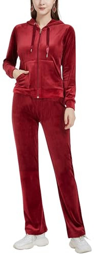 Woolicity Tuta Sportiva Donna in Velluto Completi Felpa con Cappuccio Pantaloni Jogging Invernale Passeggiata Casual Pigiama Ginnastica Vino rosso XL