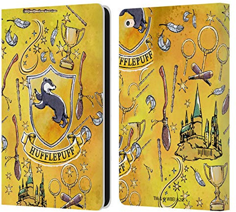 Head Case Designs Offizielle Harry Potter Hufflepuff Muster Deathly Hallows XIII Leder-Wallet-Hülle Kompatibel mit Apple iPad Air 2 (2014)