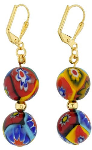 Murano Mosaic Millefiori Festliche Kugel Ohrringe - Gold