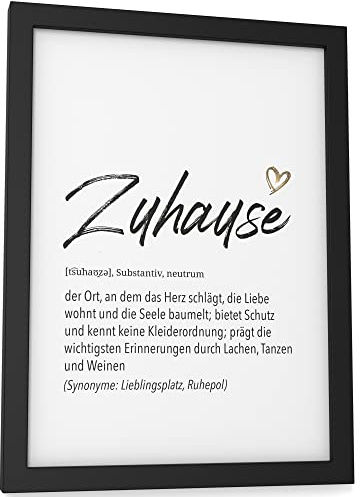 Papierschmiede® Herz Definition: Zuhause, DIN A5 (ca. 15x21 cm), Bild Home Kunstdruck Familie, Poster für Wohnzimmer, Schlafzimmer, Wandbild Wanddeko Geschenk Geburtstag Haus Einweihung ohne Rahmen