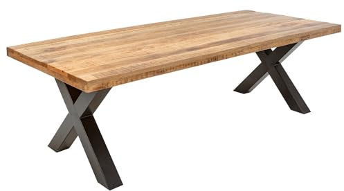 Riess Ambiente Massiver Esstisch Iron Craft 240cm Mangoholz Industrial Design mit X-Beinen Küchentisch Konferenztisch