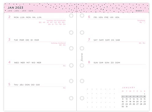 Filofax Pocket Confetti Week to View Diary, Organizer Diary, 2023, Diary Refill, Kalender, weiß